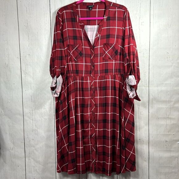 Torrid Red Plaid Button Front Shirt Dress Size 2X Casual Grunge Cozy Plus - Picture 6 of 15